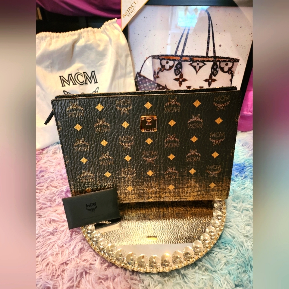 MCM Black & Gold Ombré Clutch